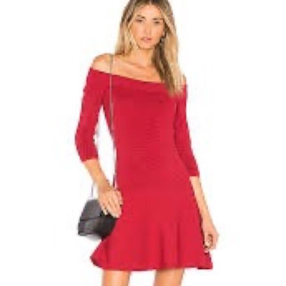 Cupcakes and Cashmere Whitley Dress Flounce Ribbed Off Shoulder Crimson Red Sz L - Picture 1 of 9